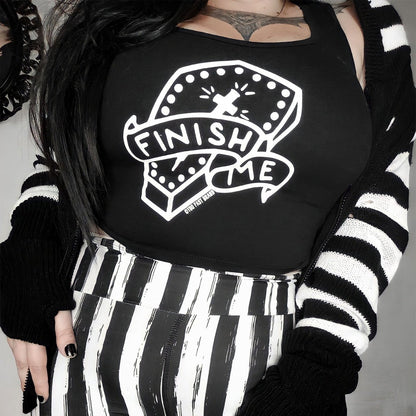 Too Fast | Finish Me Coffin Black Cropped Tank Top