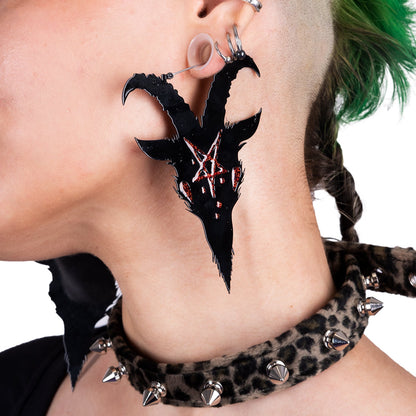 Boucles d'oreilles créoles Pentagramme rouge Satan