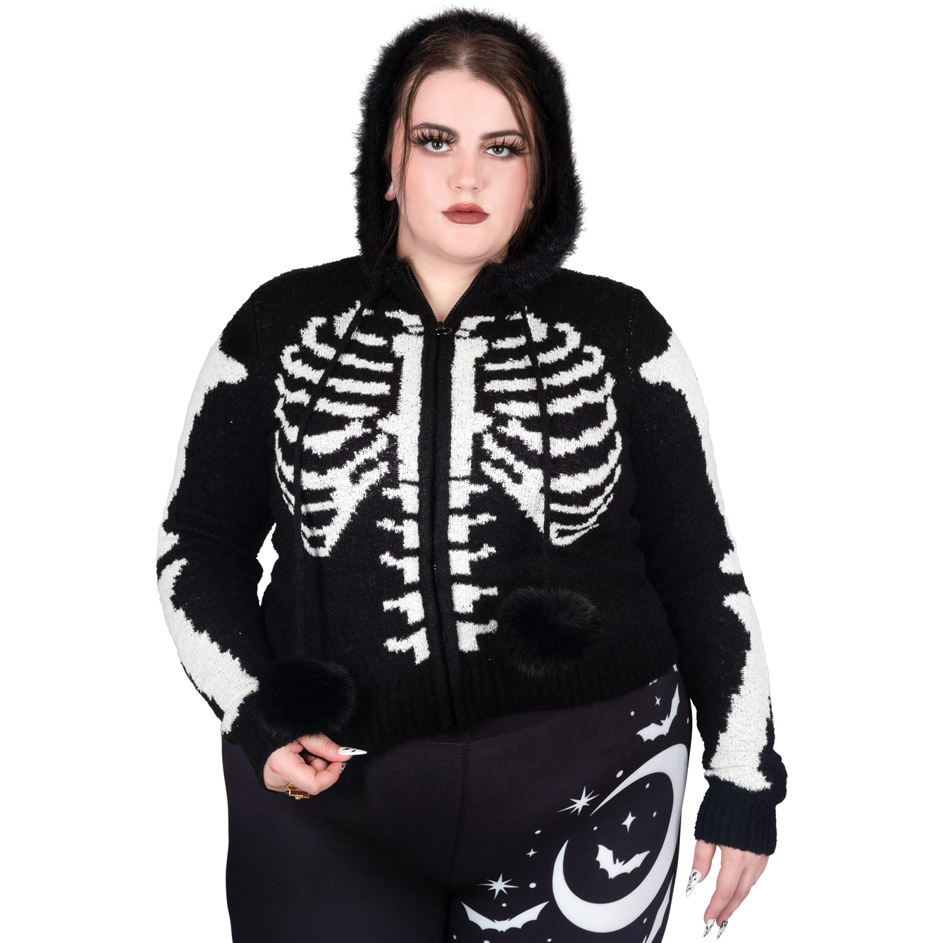 Too Fast | Bony Skeleton Cardigan Zip Up Sweater