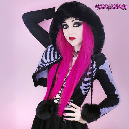 Purple Rib Cage Skeleton Fur Cardigan