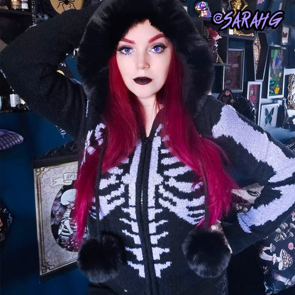 Purple Rib Cage Skeleton Fur Cardigan