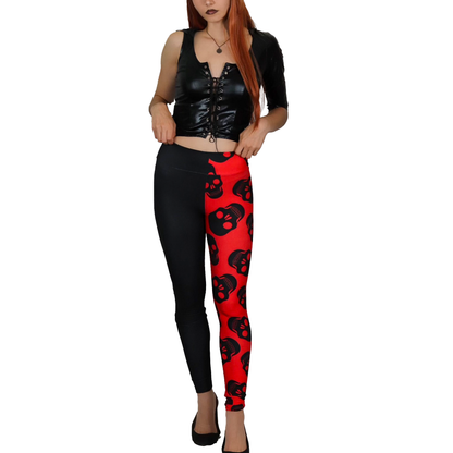 Legging taille haute crânes rouges bicolores