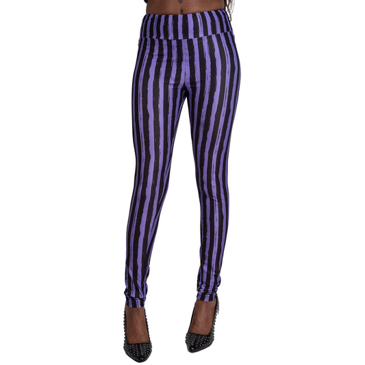 Purple Black Striped High Waist Leggings
