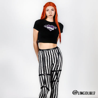 Black White Striped High Waist Leggings