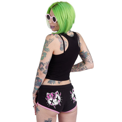 Hello Creepy Kitty Black & Pink Short Shorts