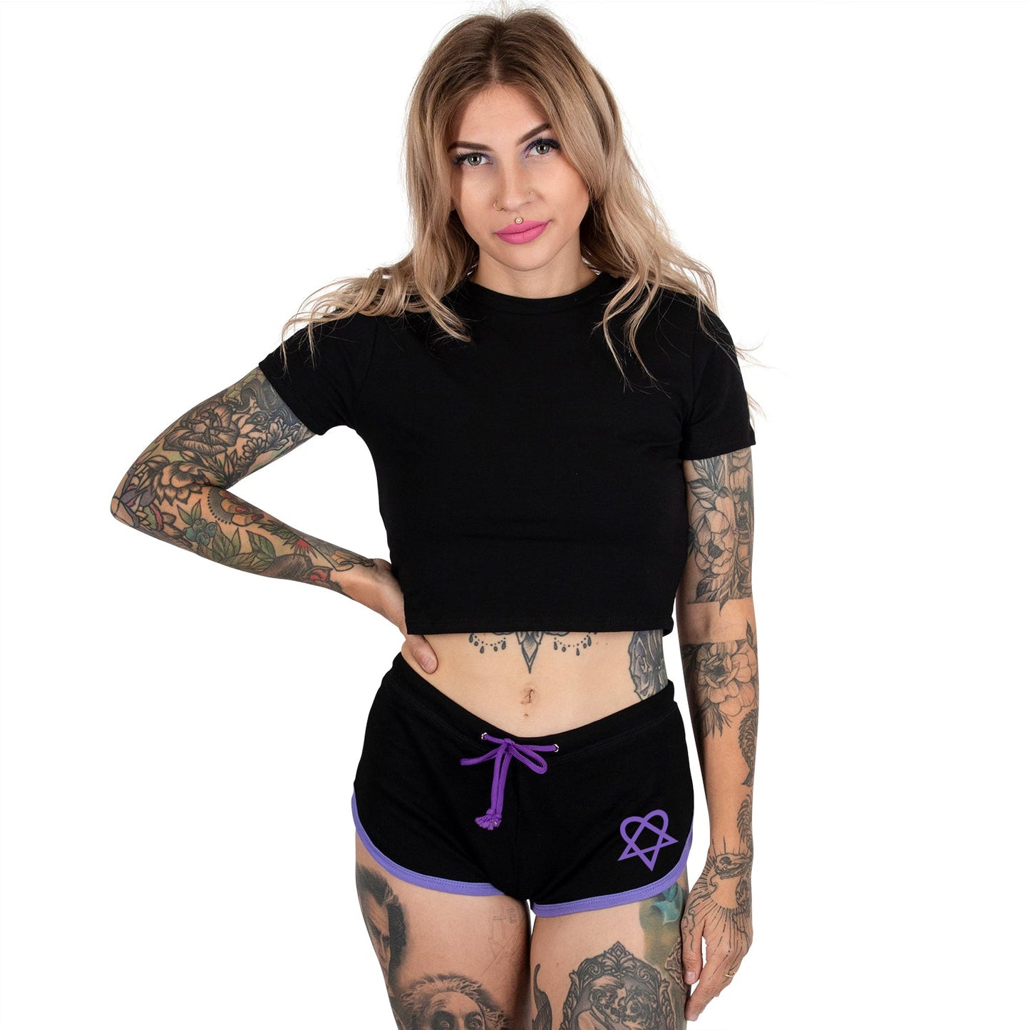 Heart Pentagram Purple Trim Short Shorts