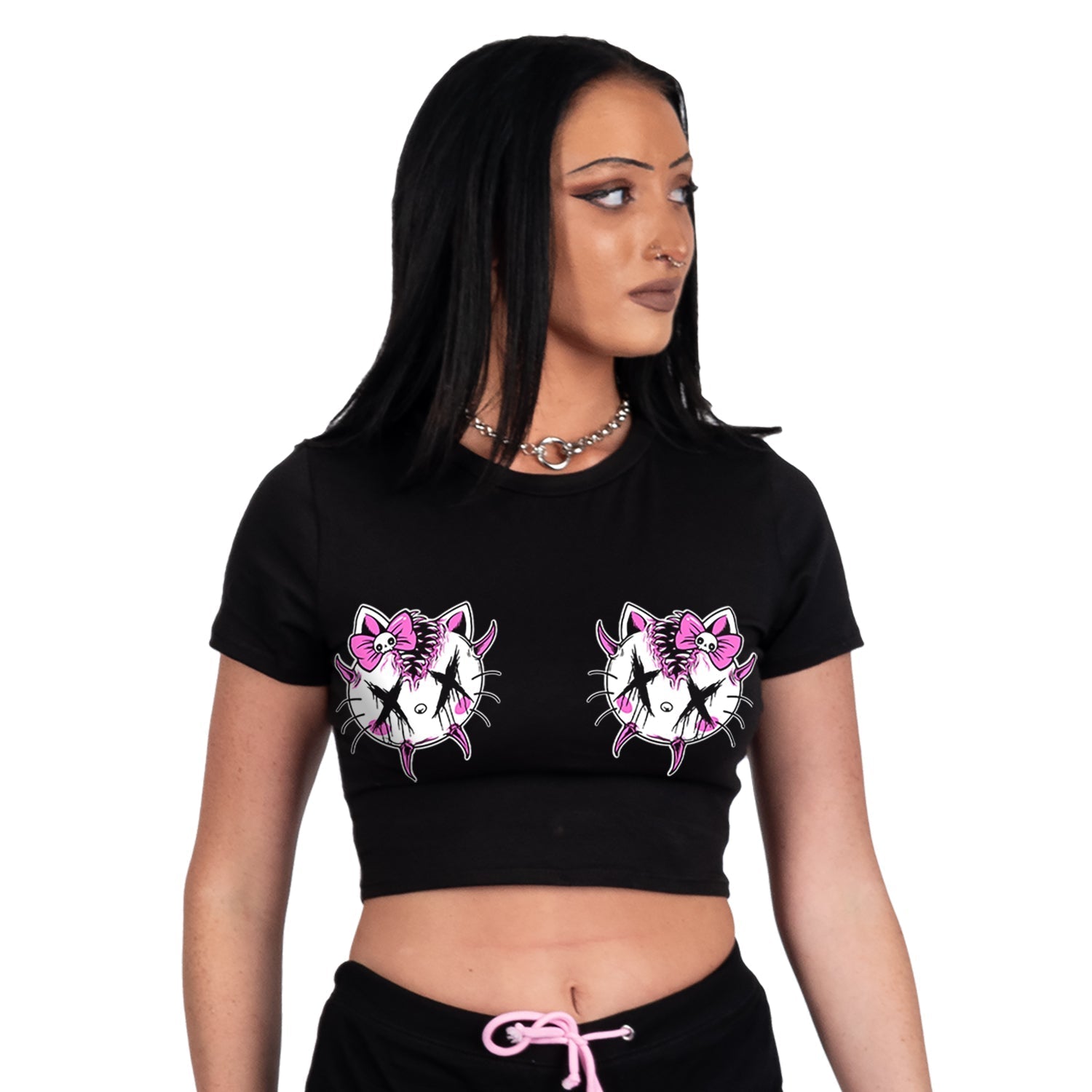 Hello Creepy Kitty Crop Baby Tee