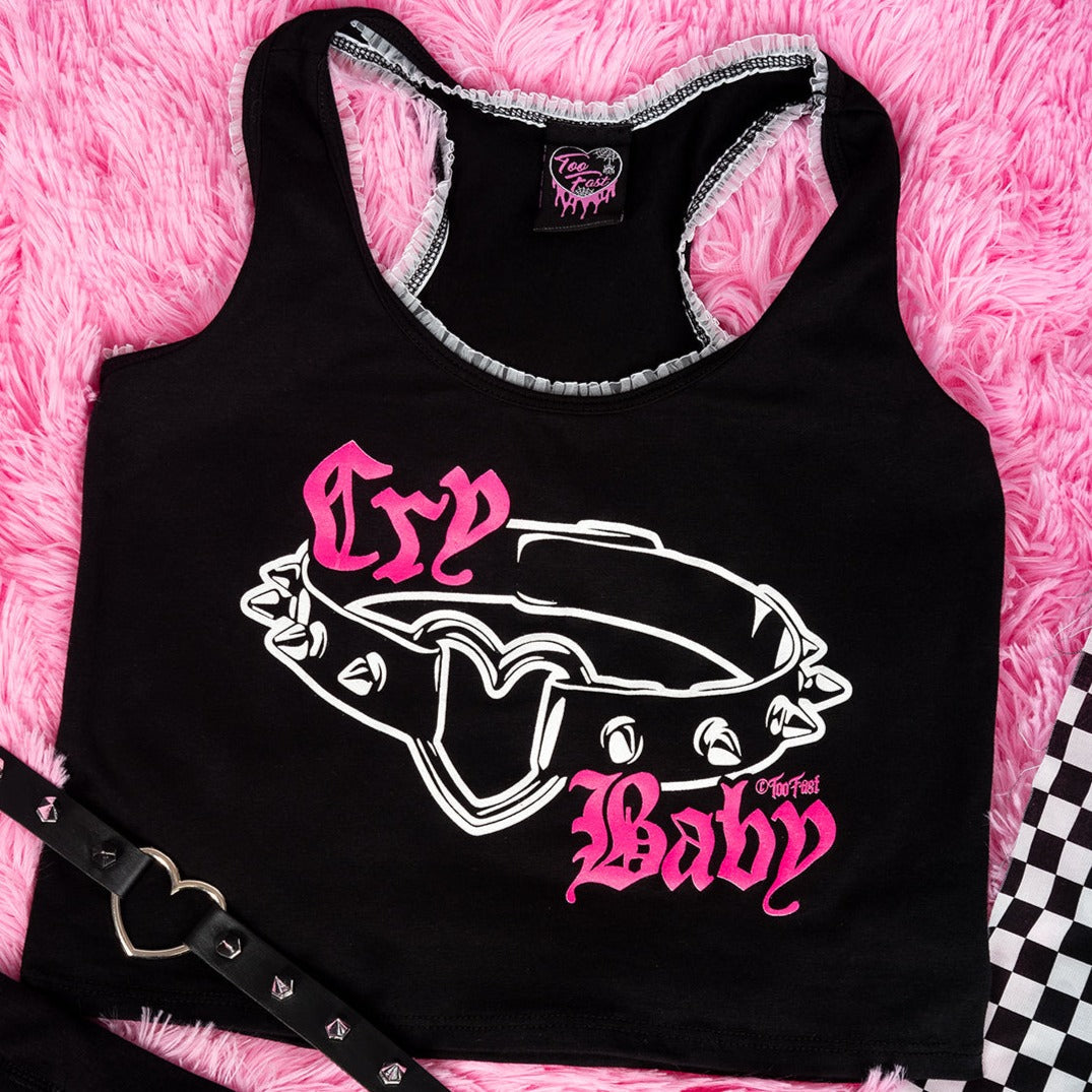 Cry Baby - Camisole courte avec bordure en dentelle blanche