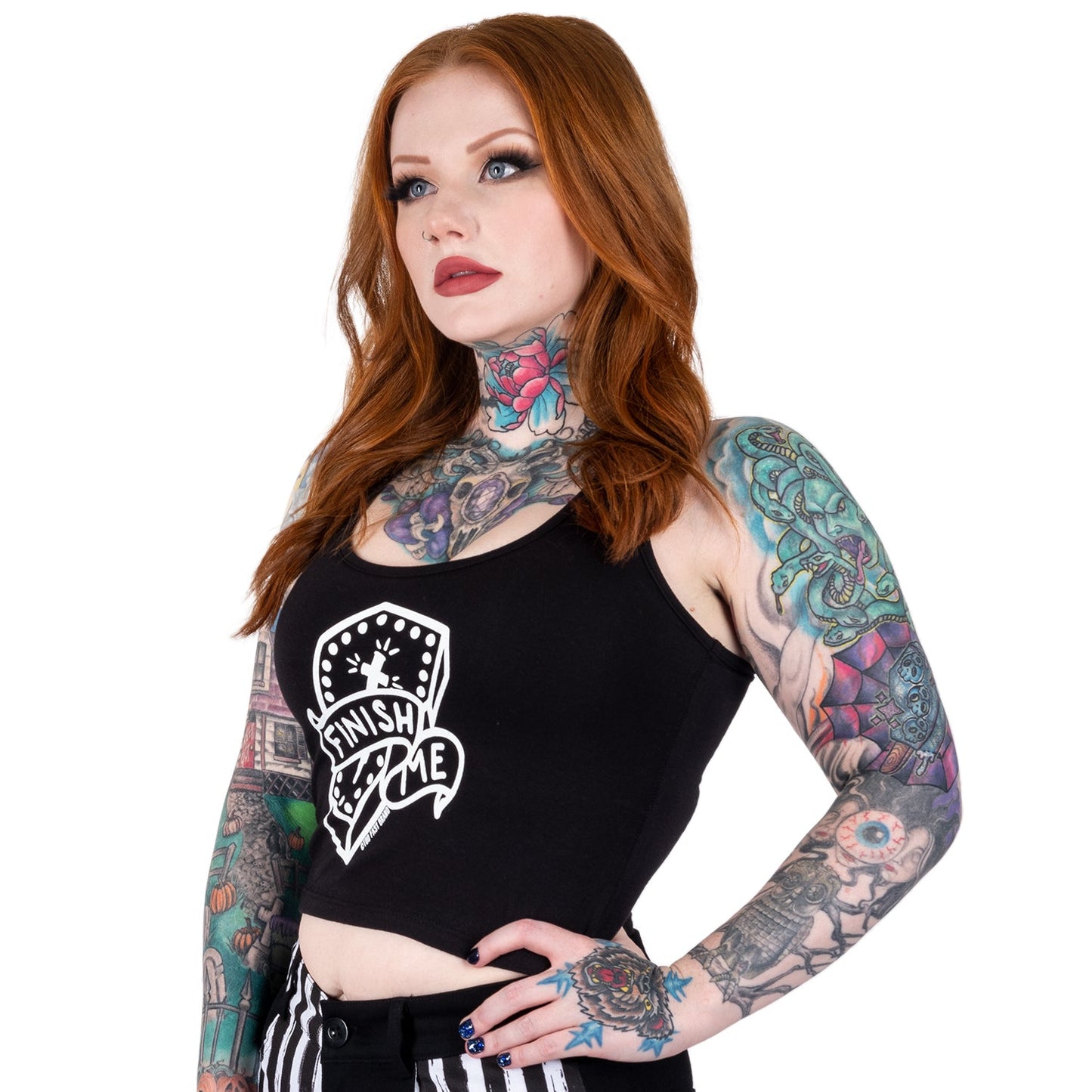 Finish Me Coffin Black Cropped Tank Top