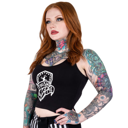 Finish Me Coffin Black Cropped Tank Top