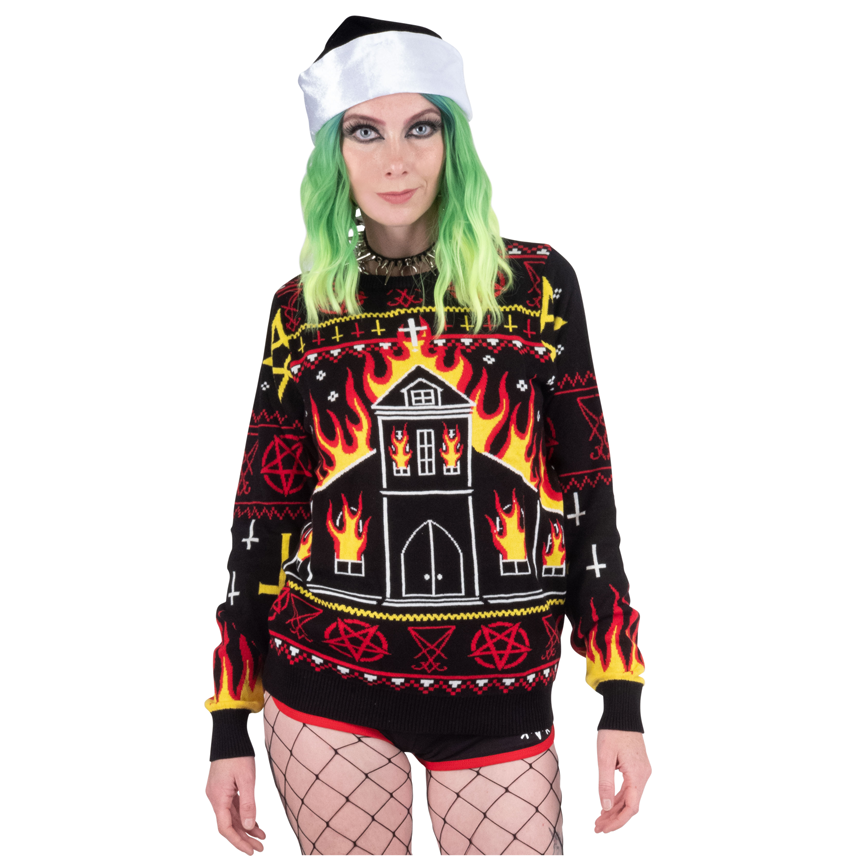 Too Fast | Christmas Sweater | Black Metal Church Fire