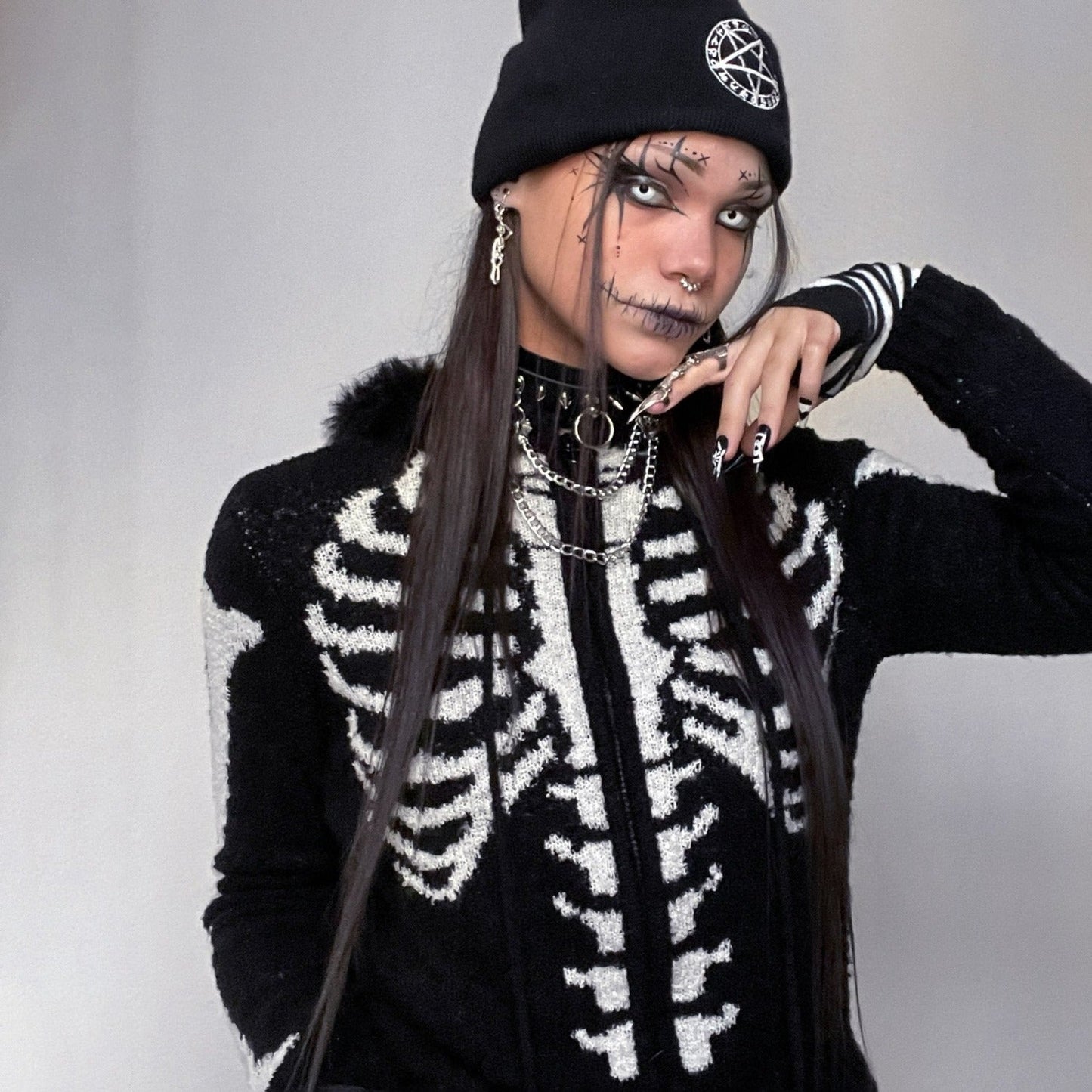 Too Fast | Cardigan Sweater Zip Hoodie | Skeleton Ribcage