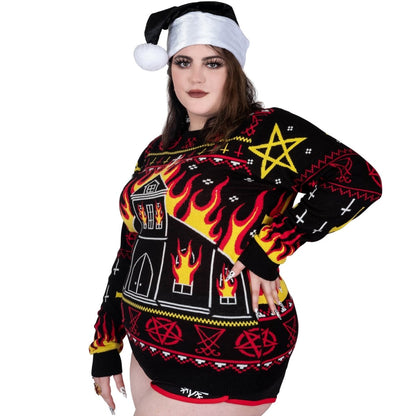 Too Fast | Christmas Sweater | Black Metal Church Fire