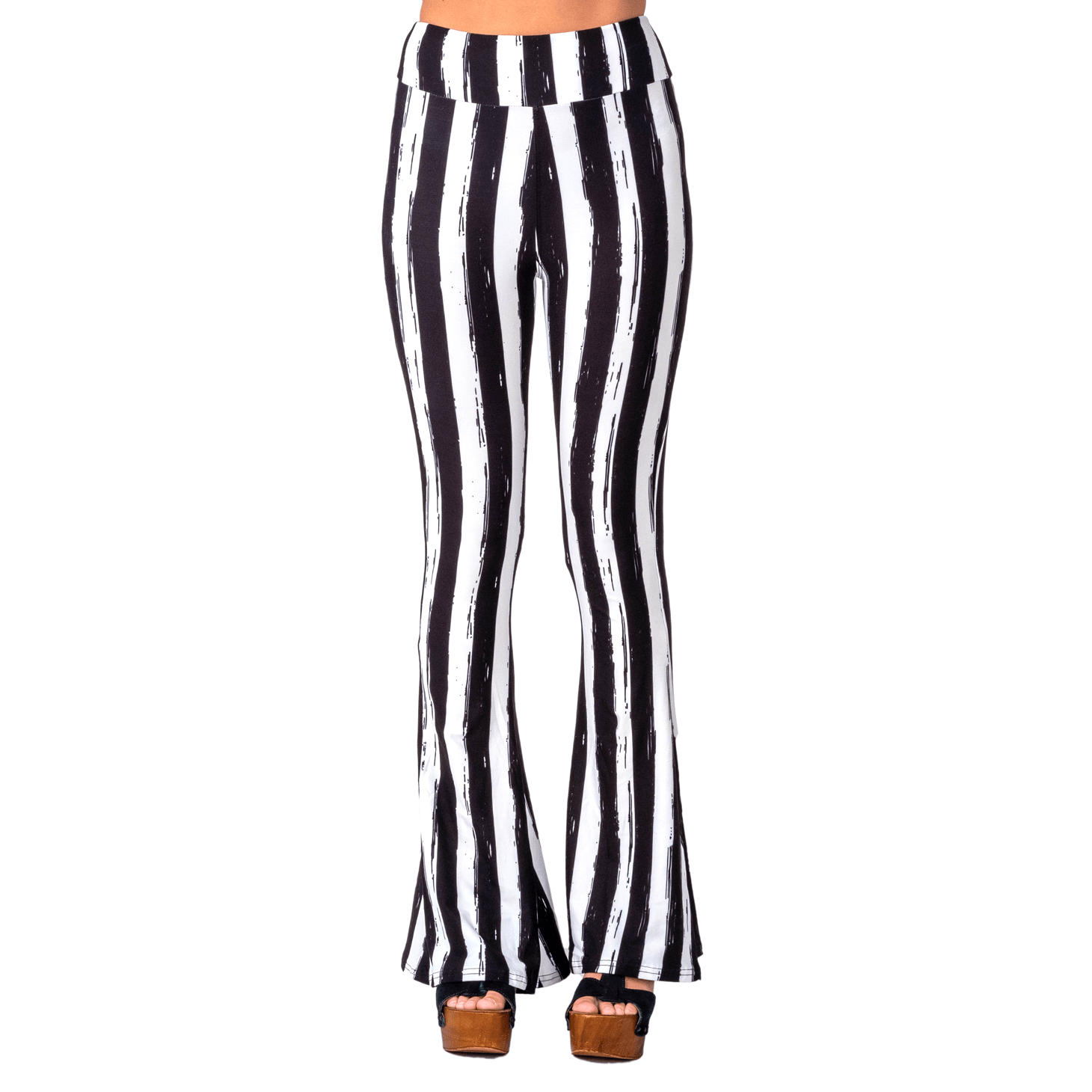 Too Fast | Hellz Bellz Flares | Distressed Black & White Striped