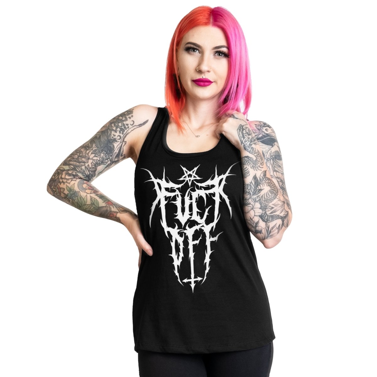 Too Fast | Racerback Tank Top | F Off Black Metal Logo