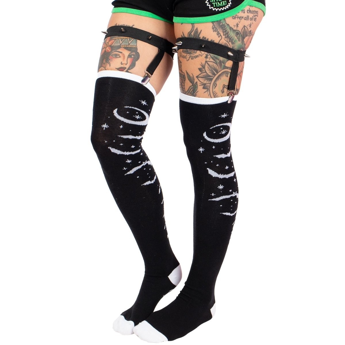 Too Fast | Bats and Stars Thigh High Garter Socks