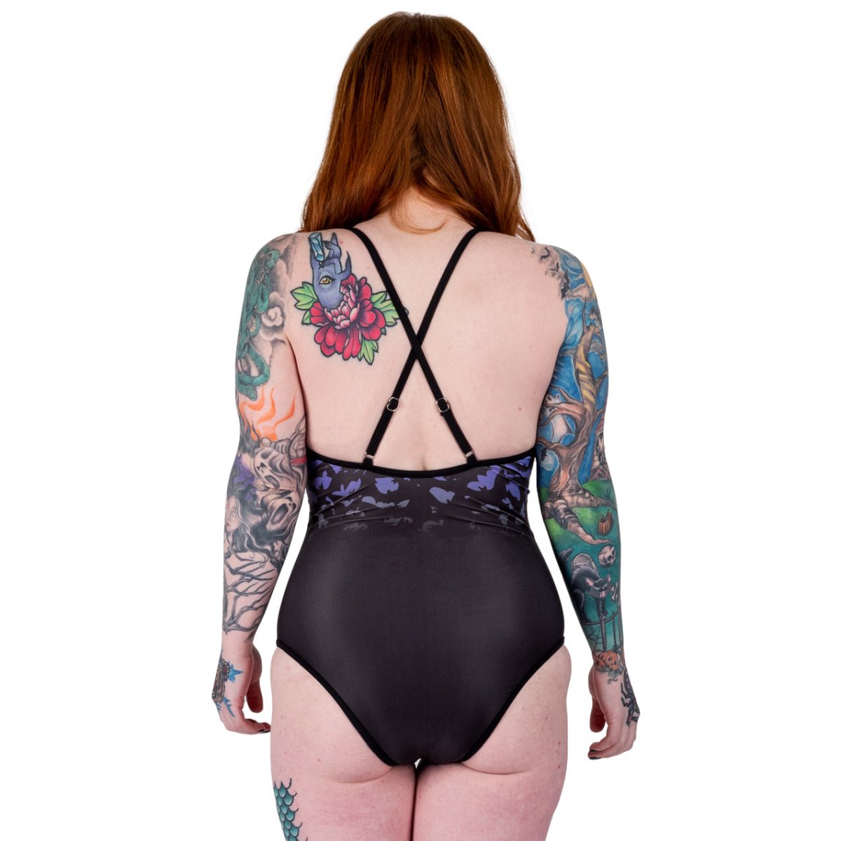 Too Fast | Bats Fly at Dawn Purple Sky Web Caged One Piece Swimsuit