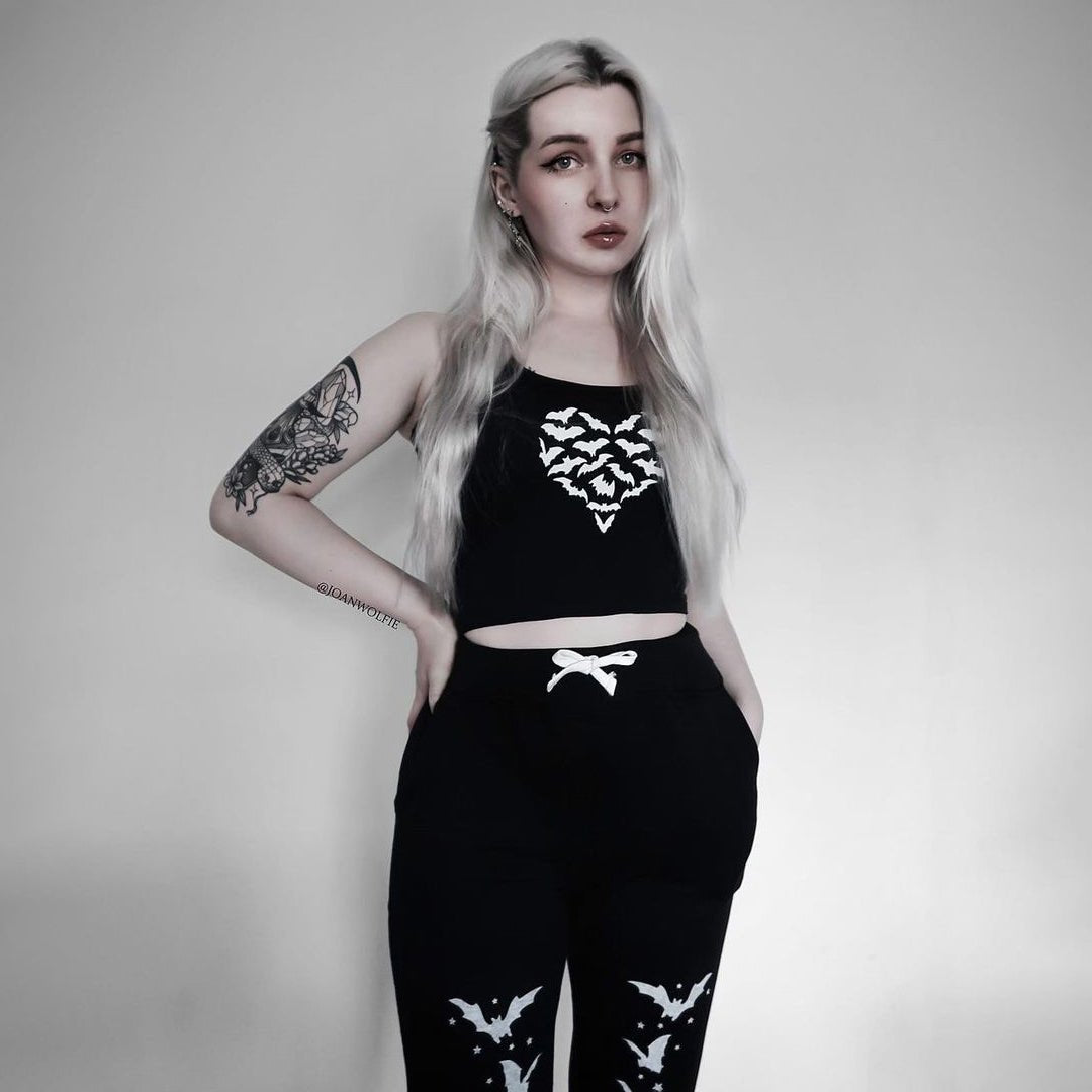 Too Fast | Batty Heart Black Cropped Tank Top