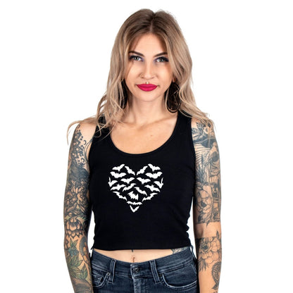 Too Fast | Batty Heart Black Cropped Tank Top