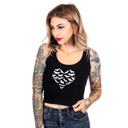 Too Fast | Batty Heart Black Cropped Tank Top