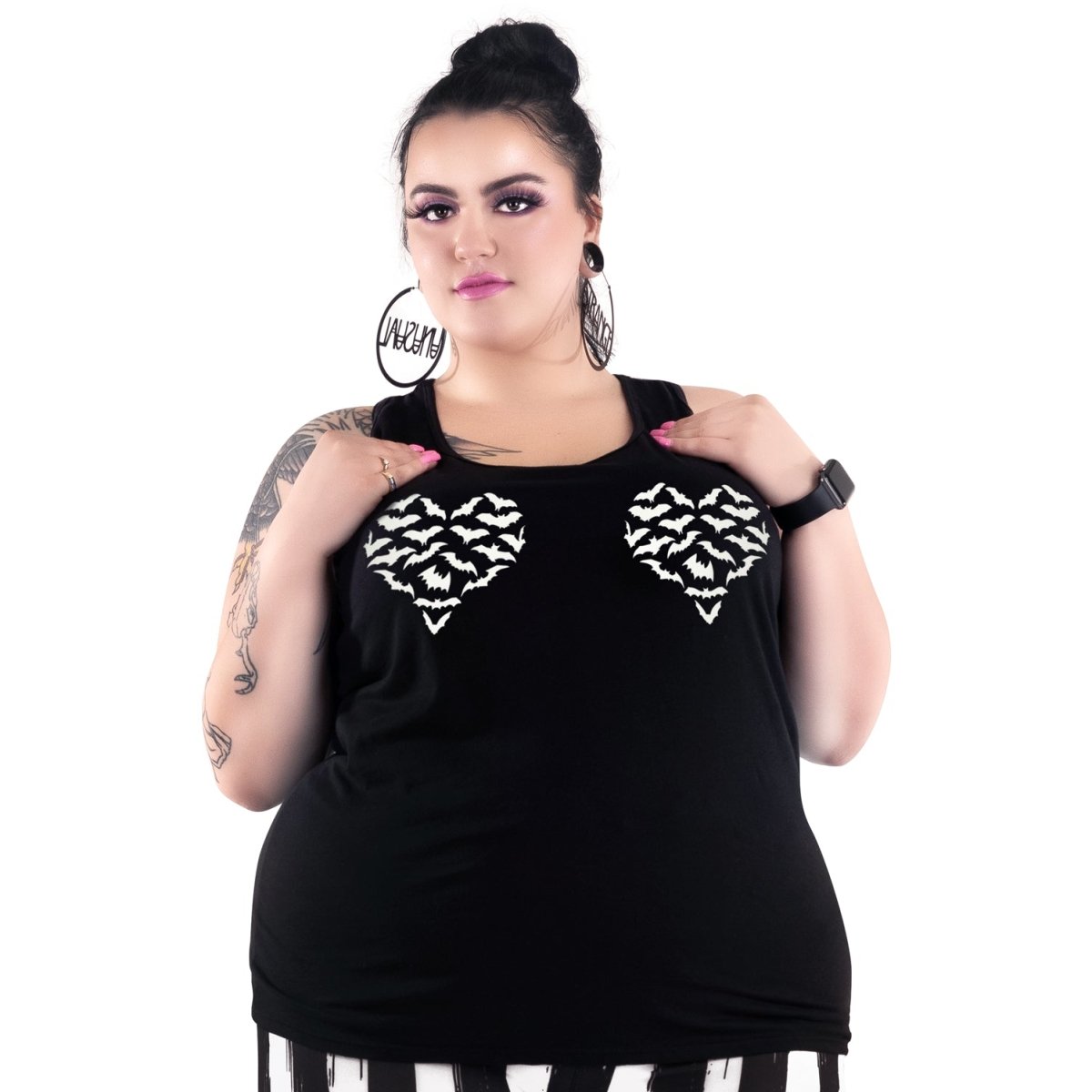 Too Fast | Batty Heart Black Graphic Tank Racerback Tank