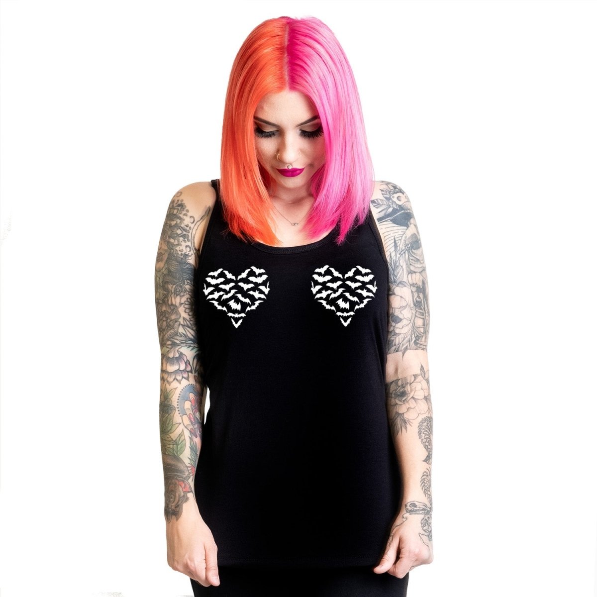 Too Fast | Batty Heart Black Graphic Tank Racerback Tank