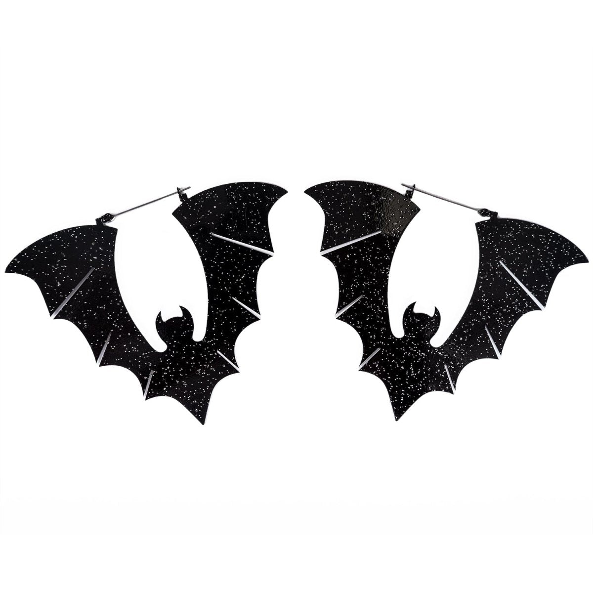 Too Fast | Black Glitter Halloween Bat Earrings