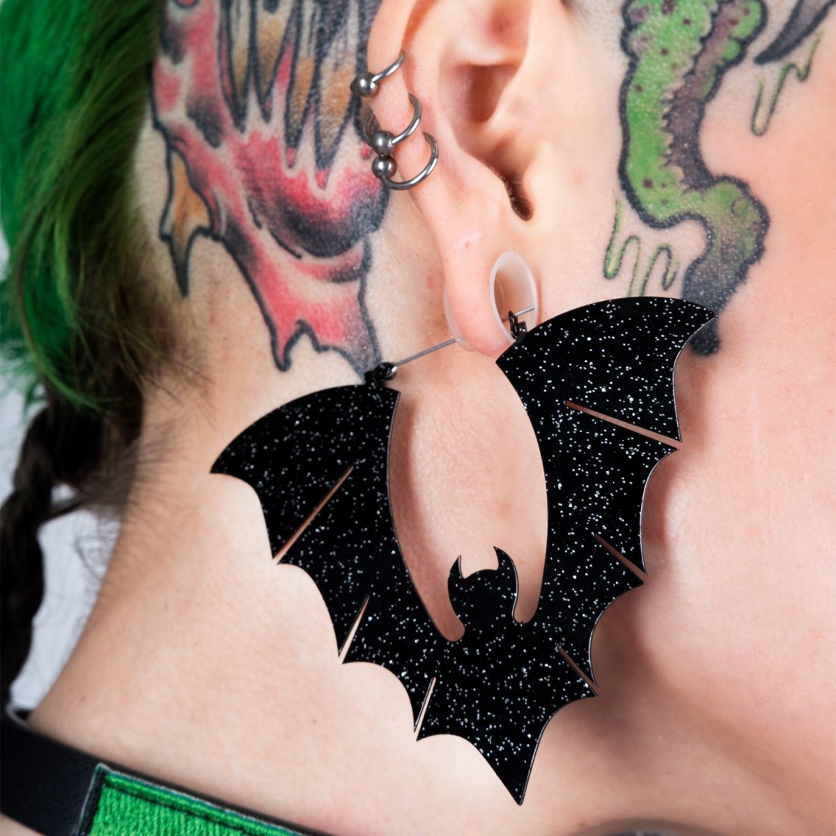 Too Fast | Black Glitter Halloween Bat Earrings