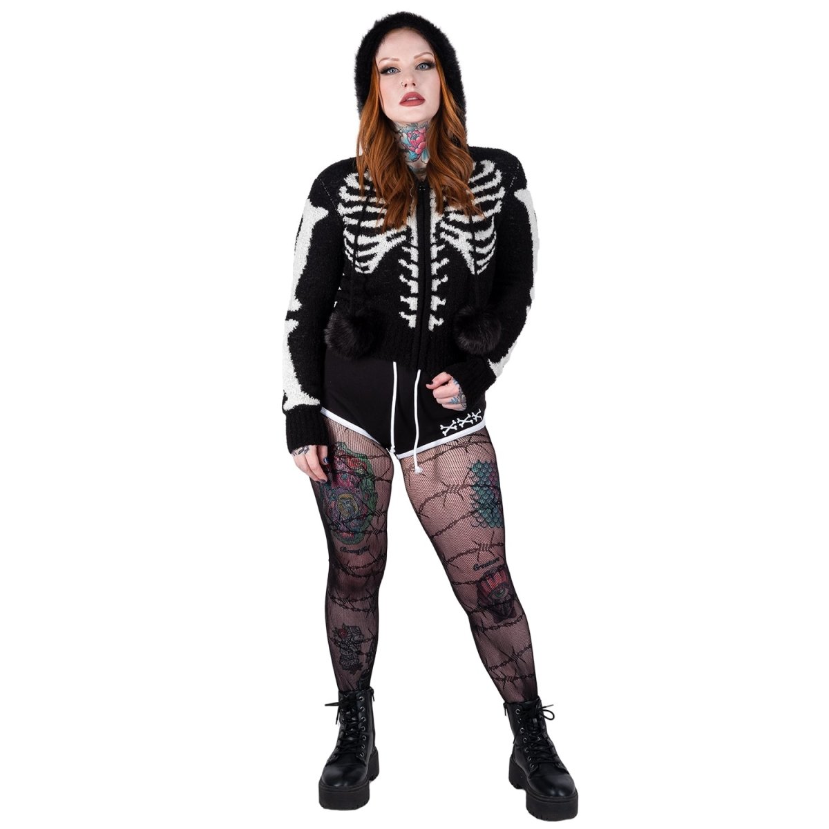 Too Fast | Bony Skeleton Cardigan Zip Up Sweater