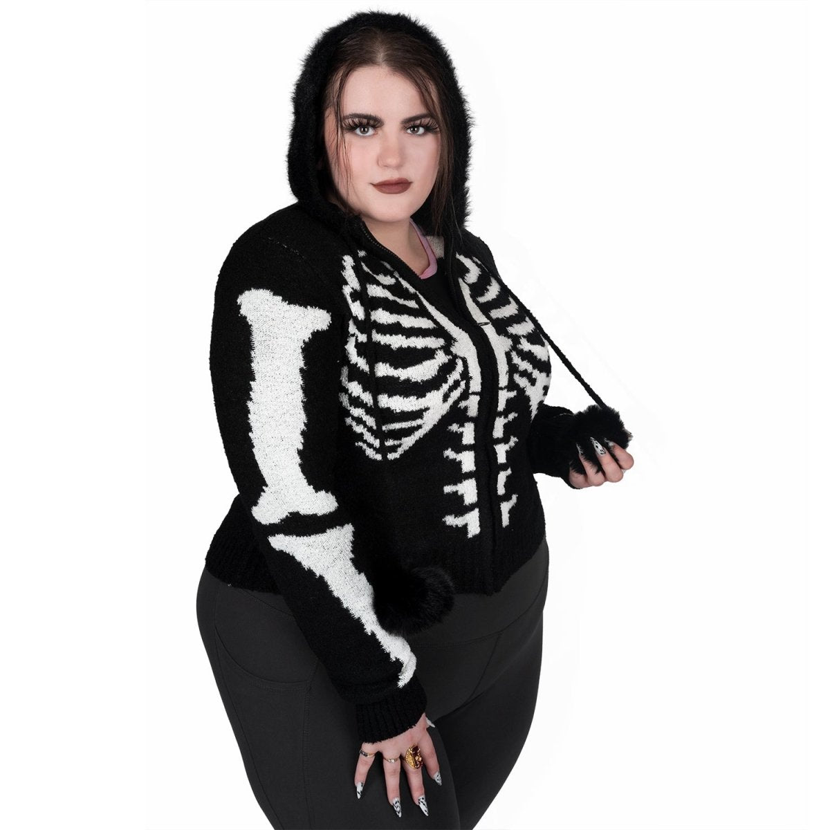 Too Fast | Bony Skeleton Cardigan Zip Up Sweater