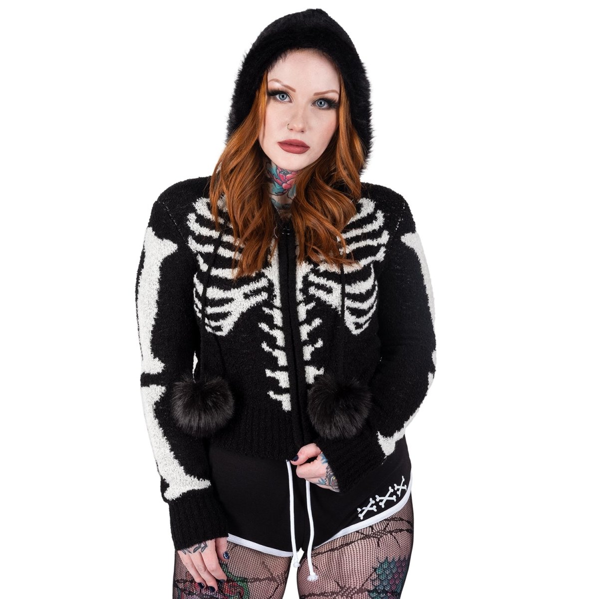 Too Fast | Bony Skeleton Cardigan Zip Up Sweater