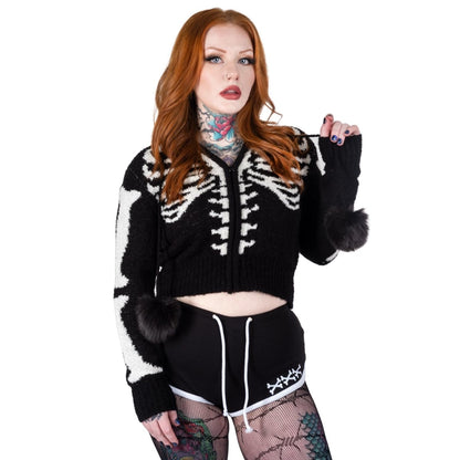 Too Fast | Bony Skeleton Cardigan Zip Up Sweater