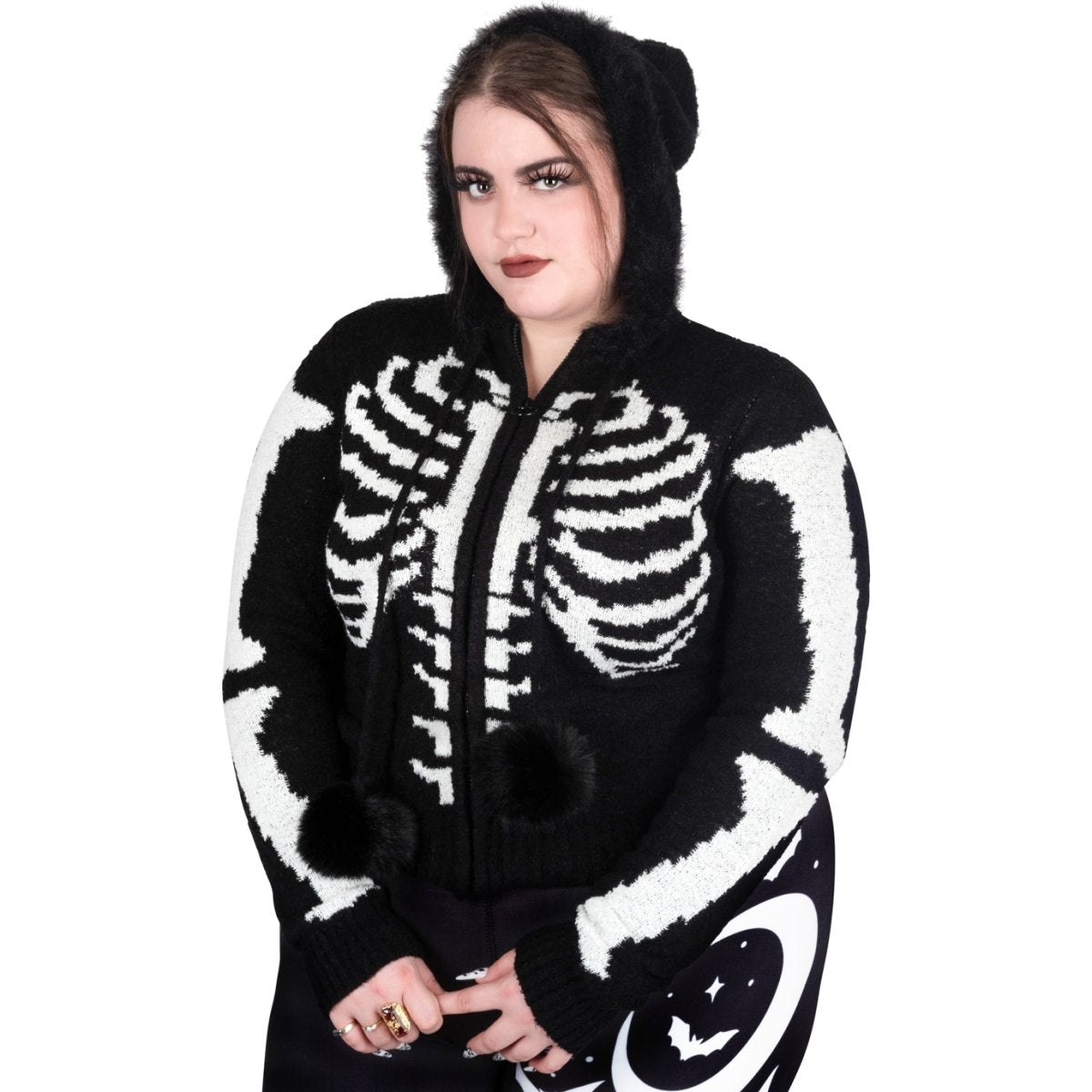 Too Fast | Bony Skeleton Cardigan Zip Up Sweater