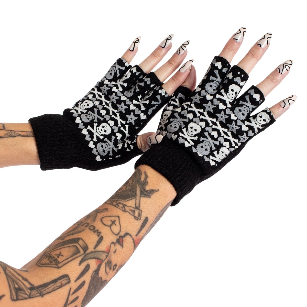 Too Fast | Christmas Skulls Fingerless Winter Knit Gloves