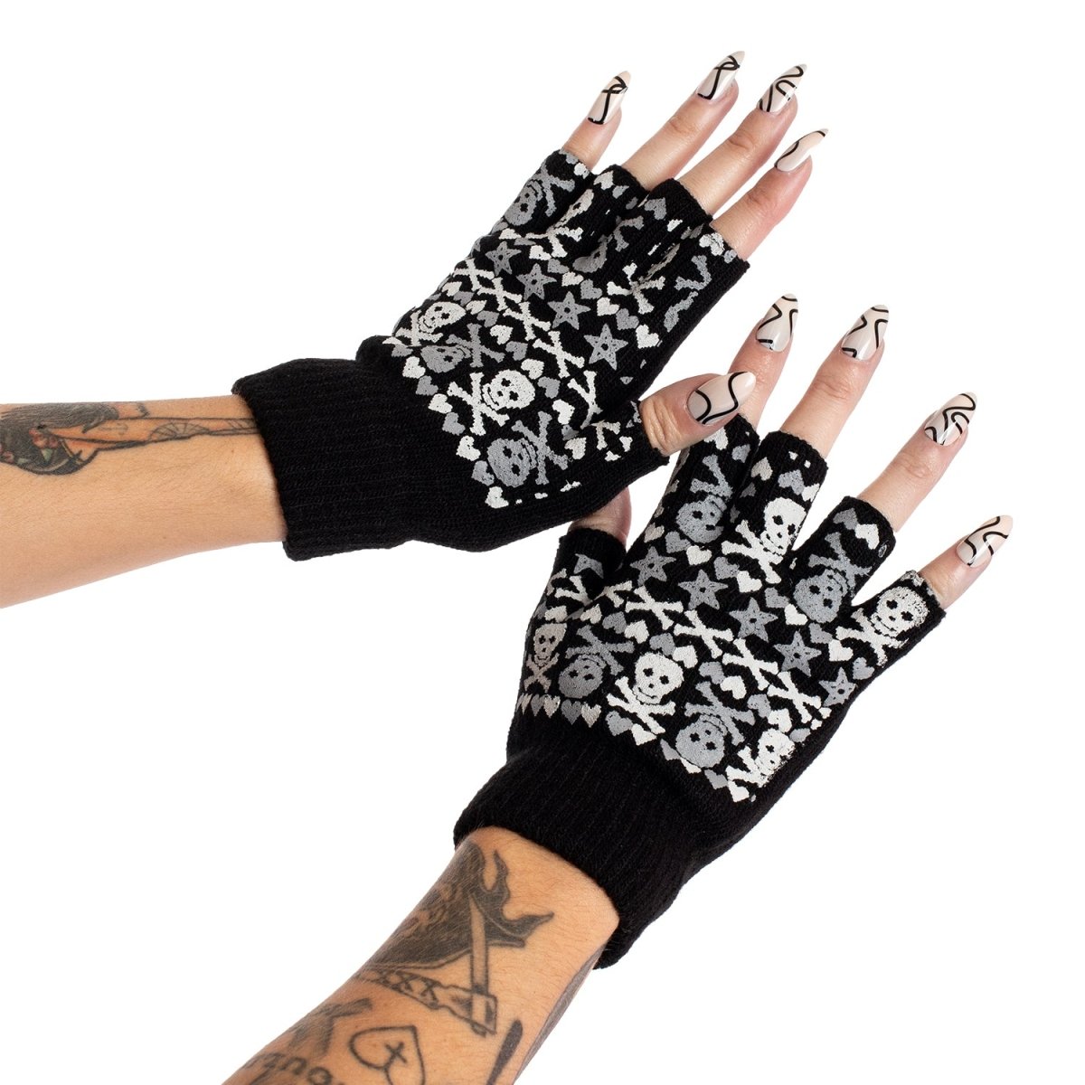 Too Fast | Christmas Skulls Fingerless Winter Knit Gloves