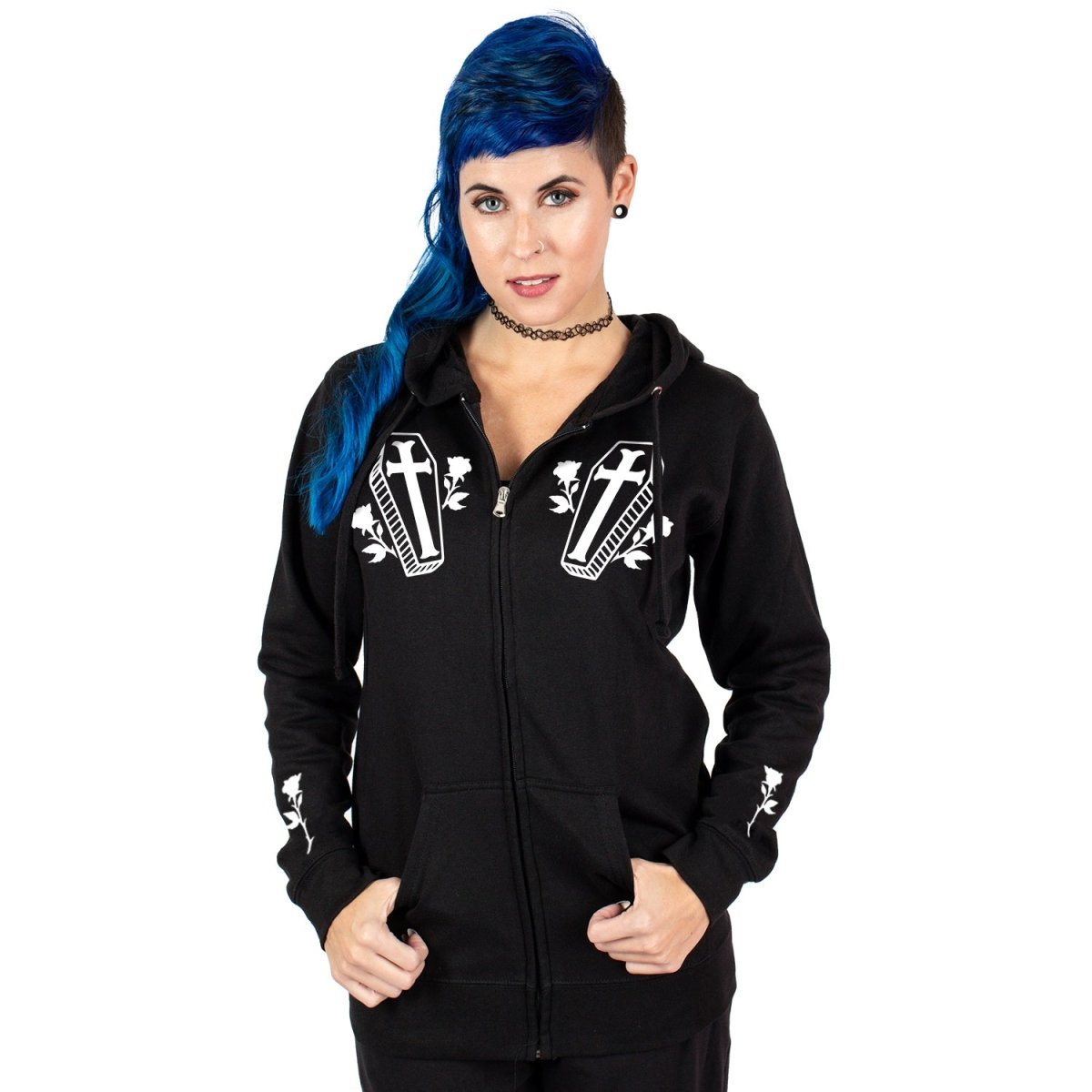 Too Fast | Coffin Roses Zip Up Hoodie Hooded Sweatshirt