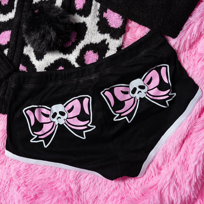 Too Fast | Cute Skull Bow Black Short Shorts