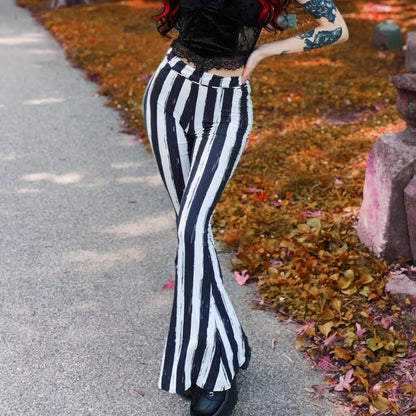 Too Fast | Distressed Black and White Striped Flare Pant Hellz Bellz