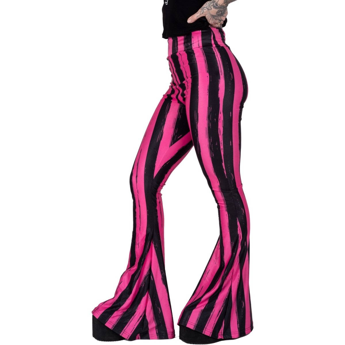 Too Fast | Distressed Pink Stripes Flare Pants Hellz Bellz