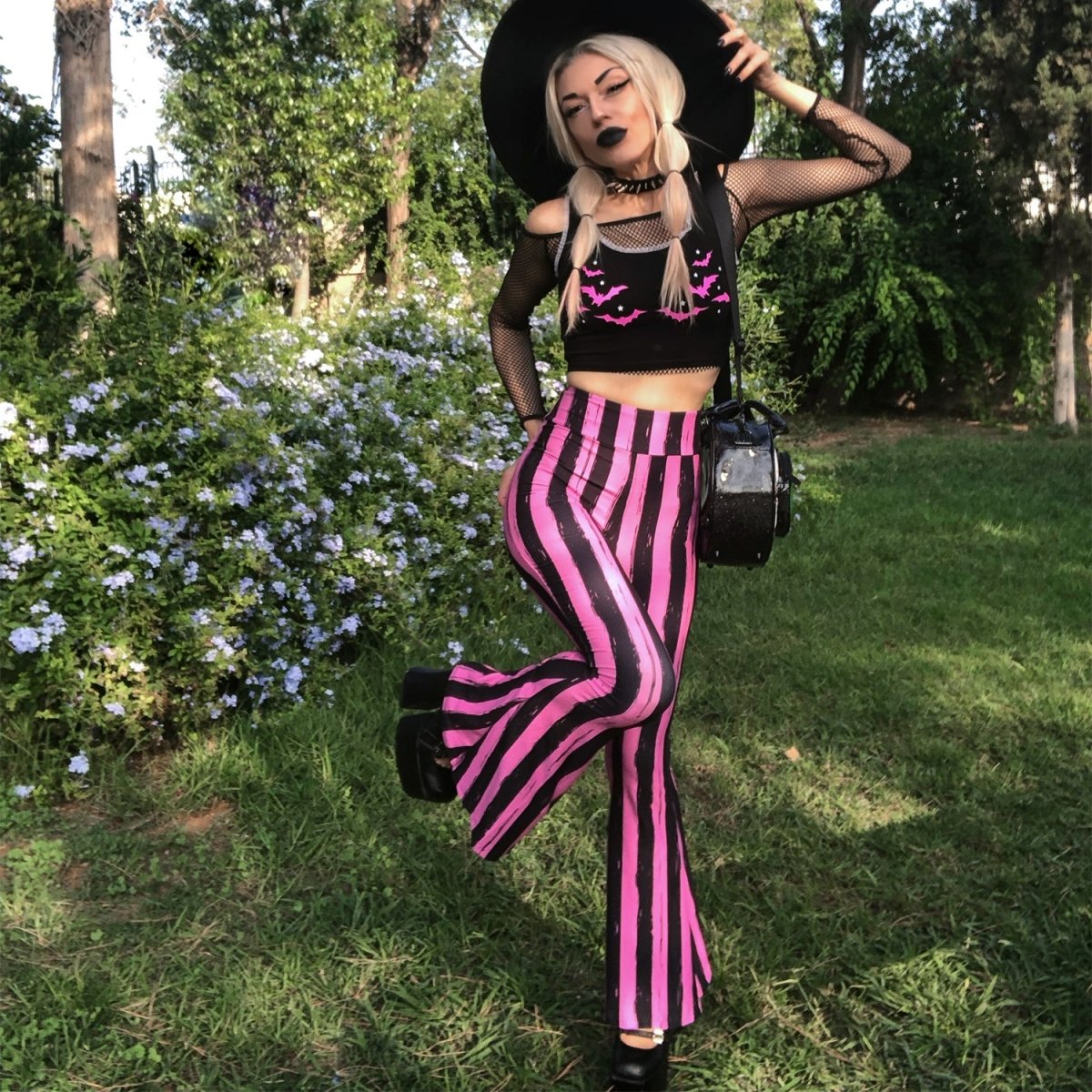 Too Fast | Distressed Pink Stripes Flare Pants Hellz Bellz