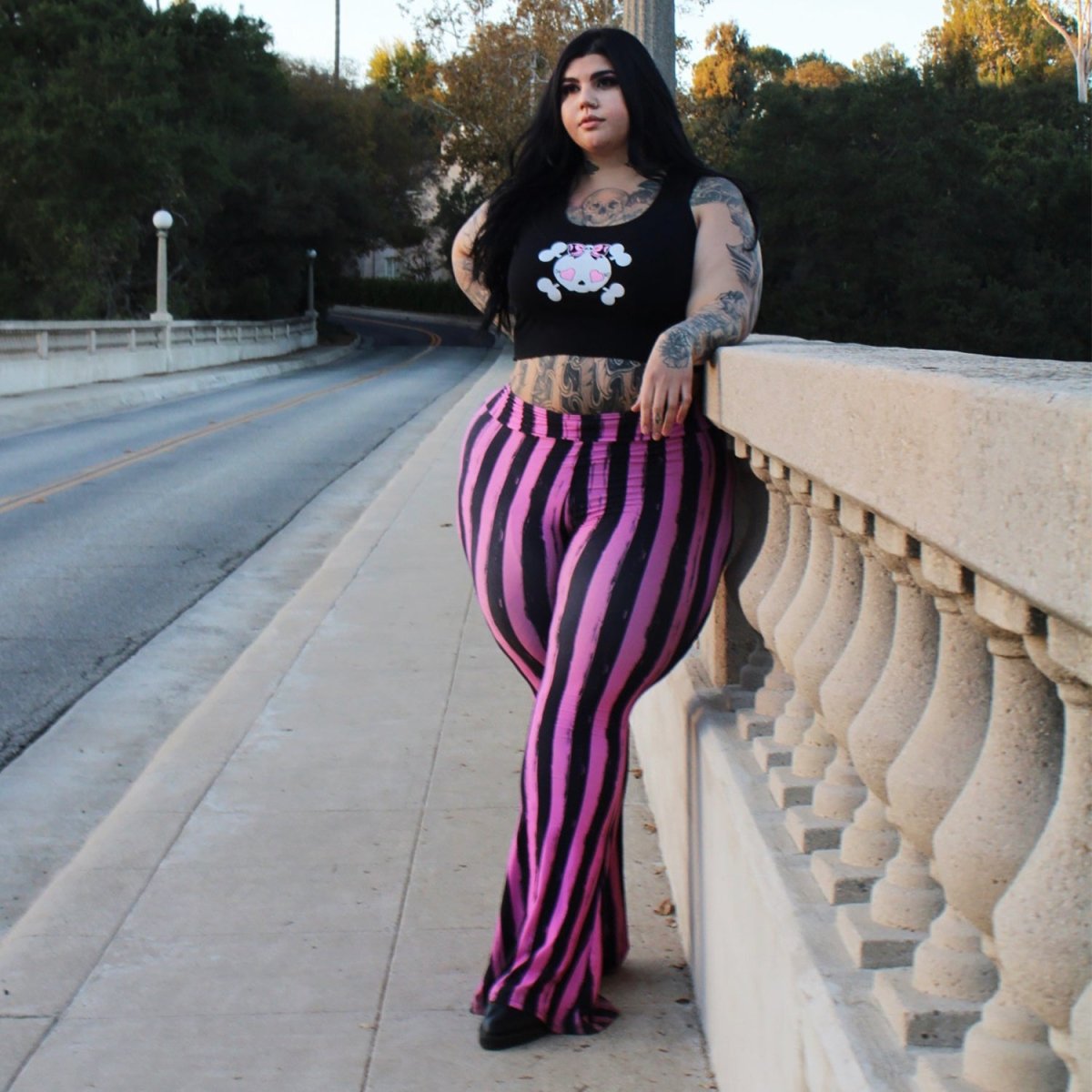 Too Fast | Distressed Pink Stripes Flare Pants Hellz Bellz