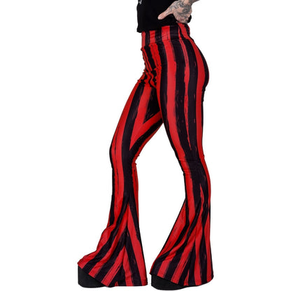 Too Fast | Distressed Red And Black Striped Hellz Bellz Bell Bottoms