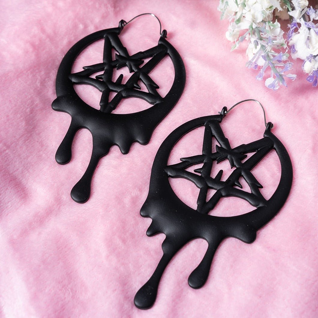 Too Fast | Drippy Metal Pentagram Hoop Earrings