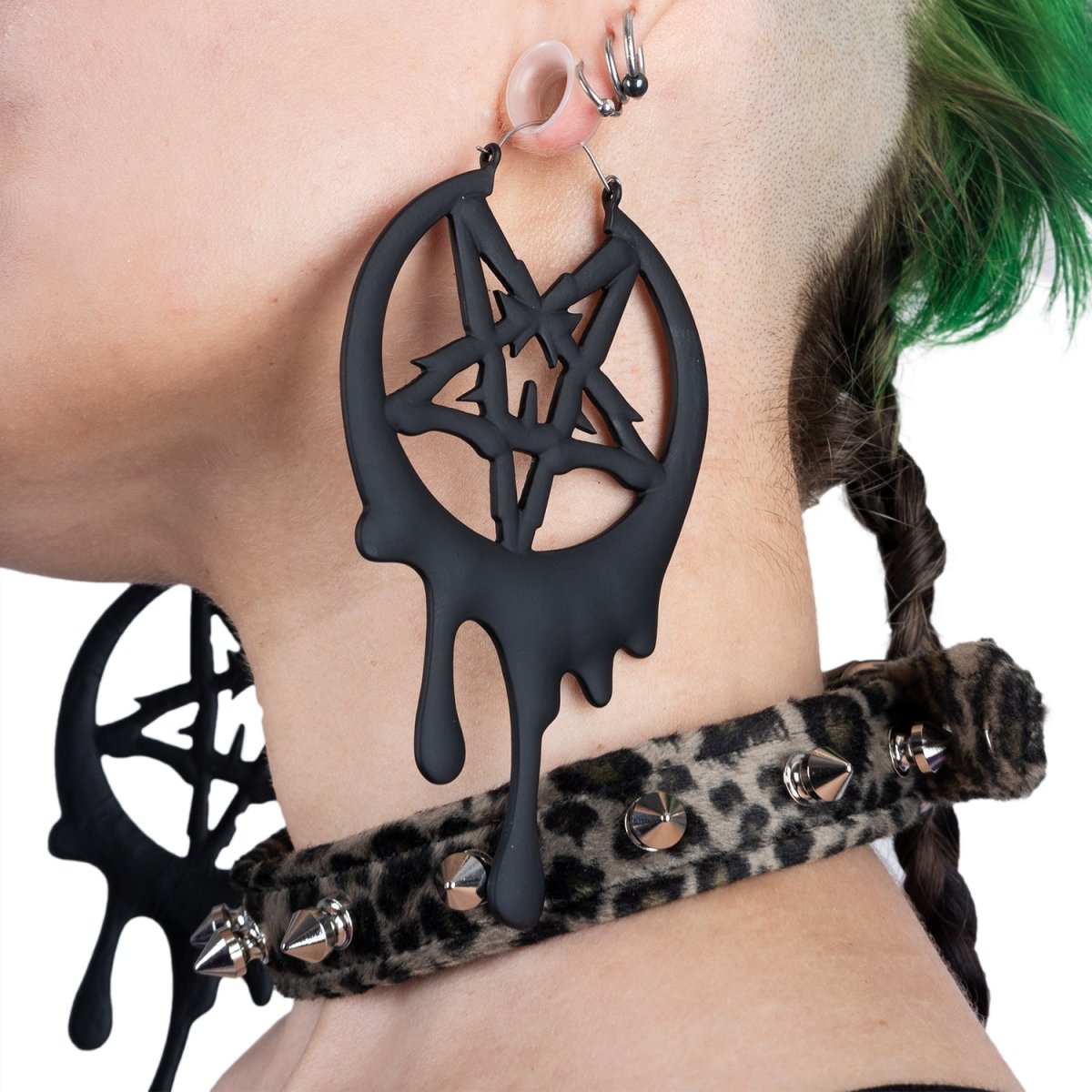 Too Fast | Drippy Metal Pentagram Hoop Earrings