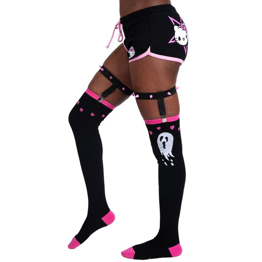 Too Fast | Ghost Hearts Thigh High Garter Socks