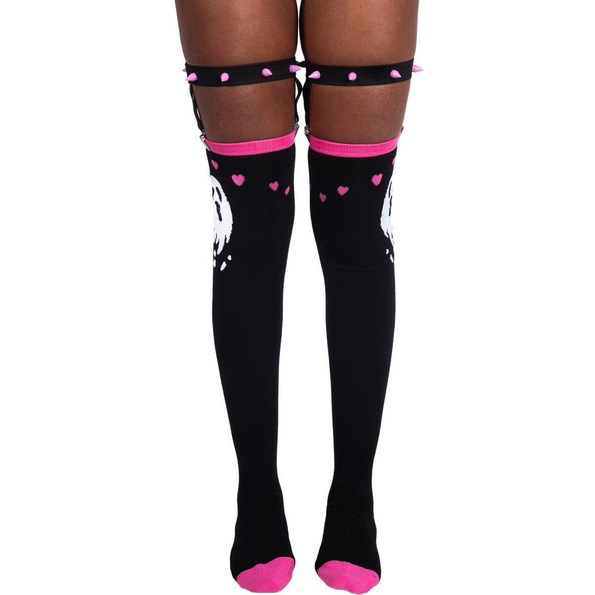 Too Fast | Ghost Hearts Thigh High Garter Socks