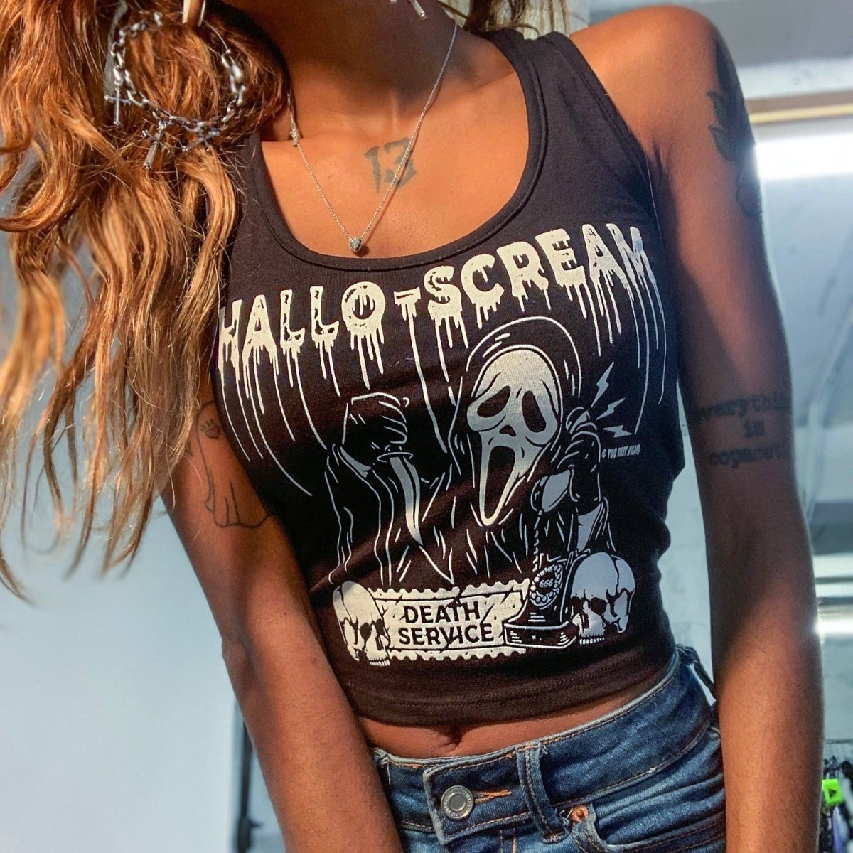 Too Fast | Hallo Scream Cropped Tank Top