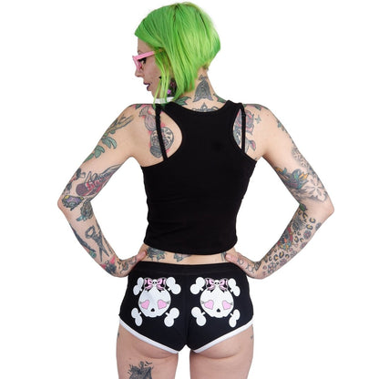 Too Fast | Heart Eye Skull With Bows Black Short Shorts