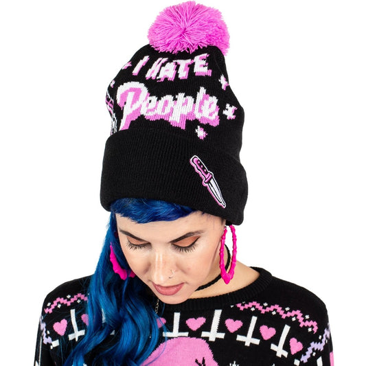 Too Fast | I Hate People Pom Pom Knit Beanie