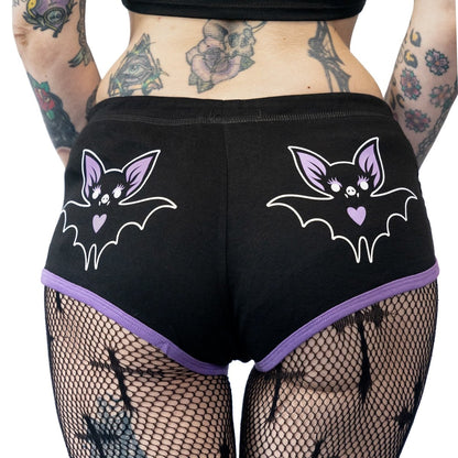 Too Fast | Little Heart Bat Purple Trim Short Shorts